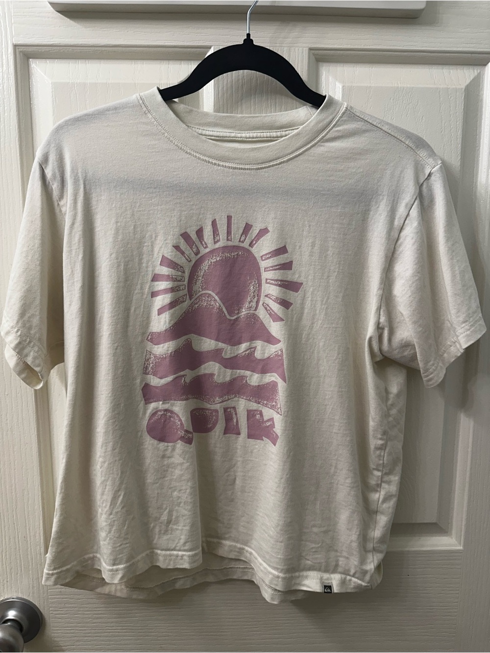 Quiksilver Cream T-Shirt with Gray Logo Print